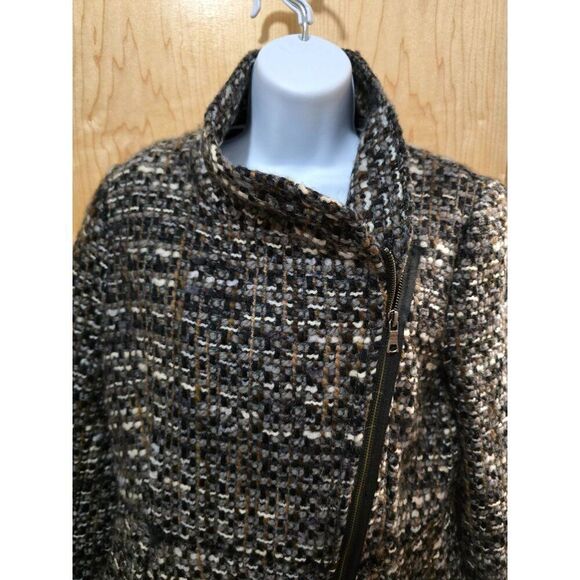 Banana Republic Tweed Asymmetrical Zip Jacket with Stand Collar & Zippered Cuffs - Picture 1 of 10